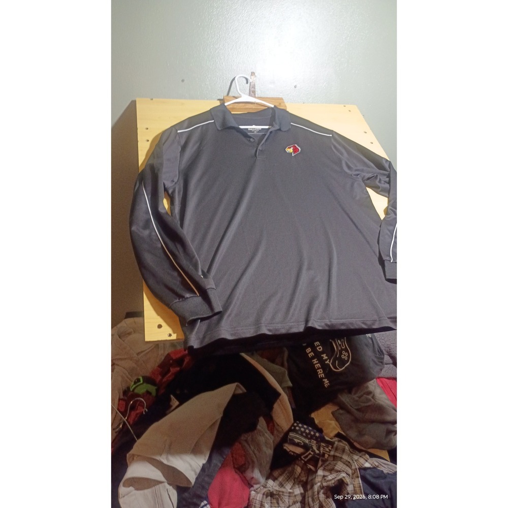Holloway Polo Shirt, Mens XL Gray Long Sleeve Louisville Cardinals Logo